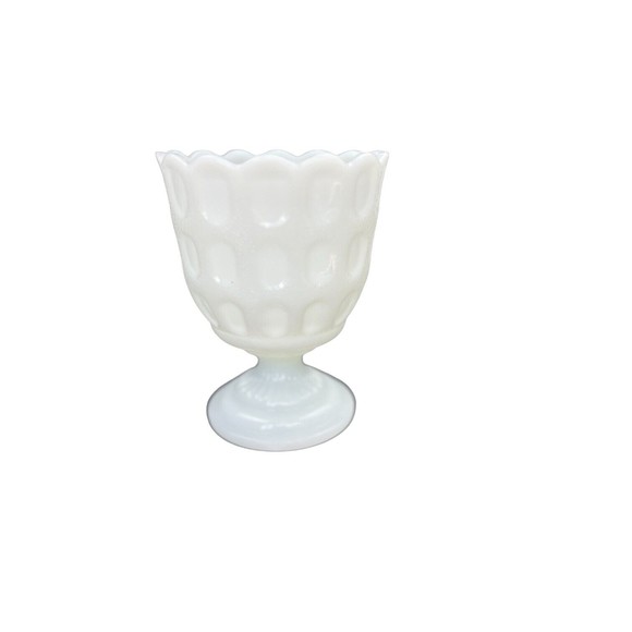 E O Brody Co Milk Glass Thumbprint Pedestal Compote Vase/Bowl - Picture 3 of 5